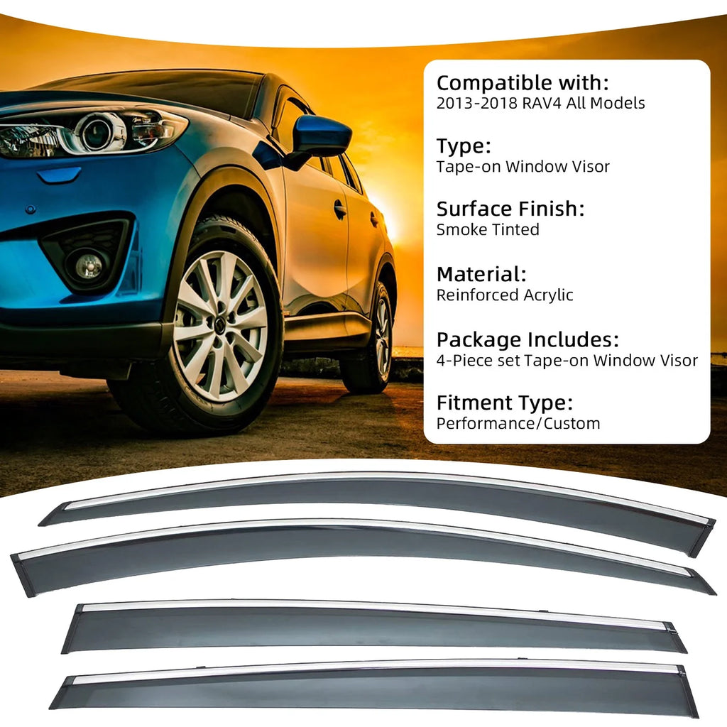 4Pcs Smoke Tinted Vent Window Visors With Chrome Trim I8873