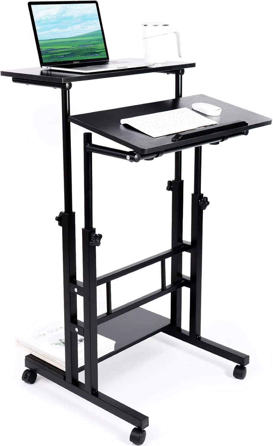 Black Mobile Standing Desk with Wheels H191927