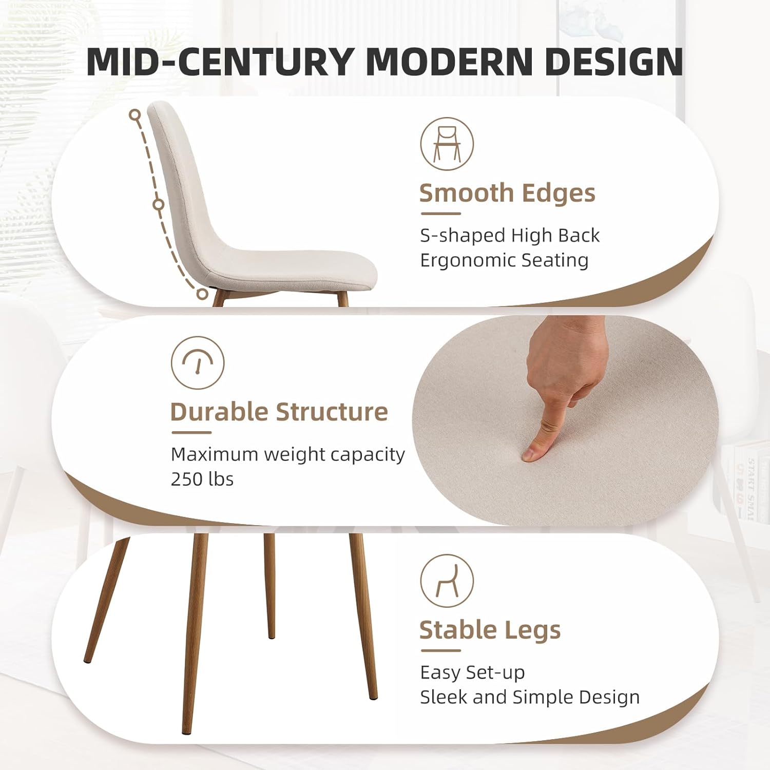 Camel Brown Faux Leather Dining Side Chairs Set of 4 with Metal Legs J6749