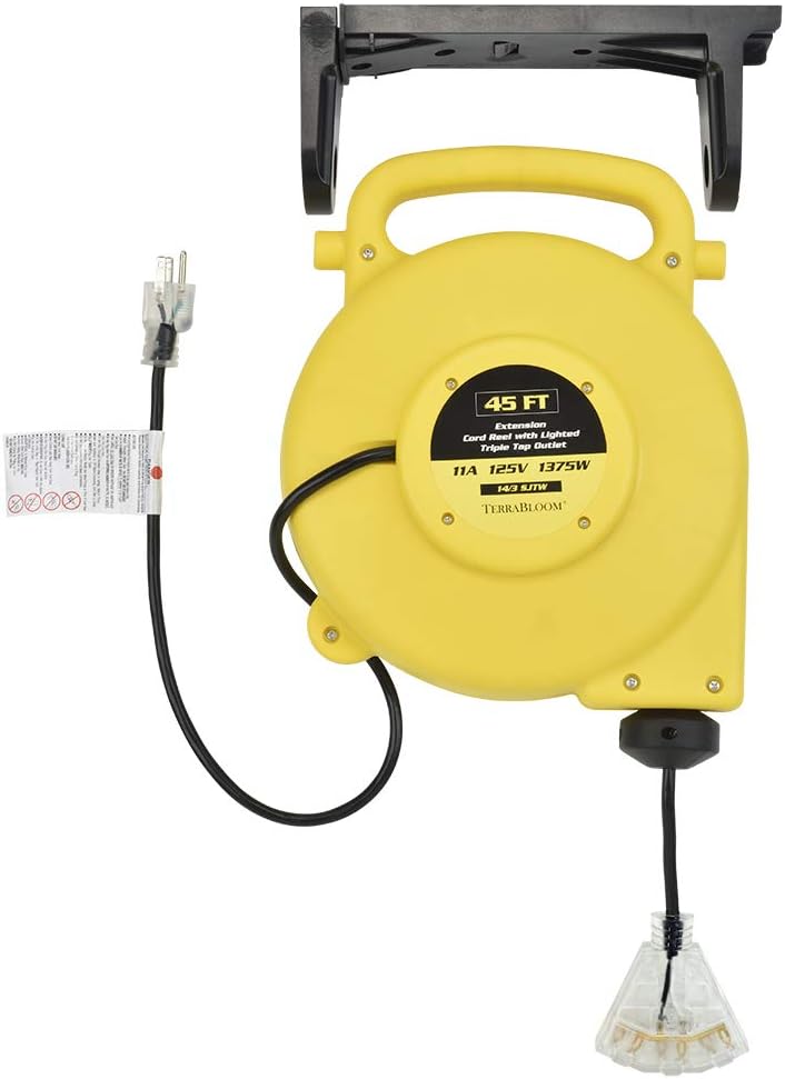 25 Ft 12/3 Retractable Extension Cord Reel with 3 Electrical Outlets Black V5264