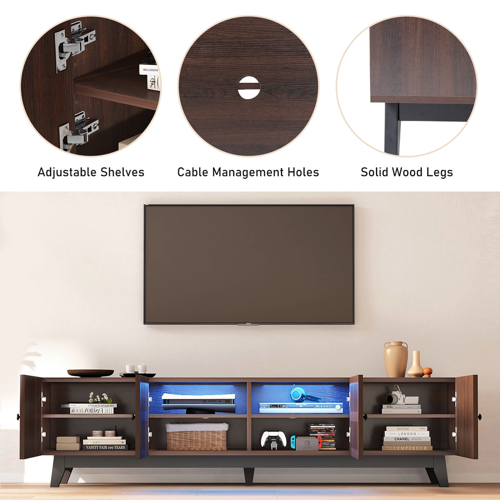 Brown 66 in TV Stand with Storage and LED Light V14270