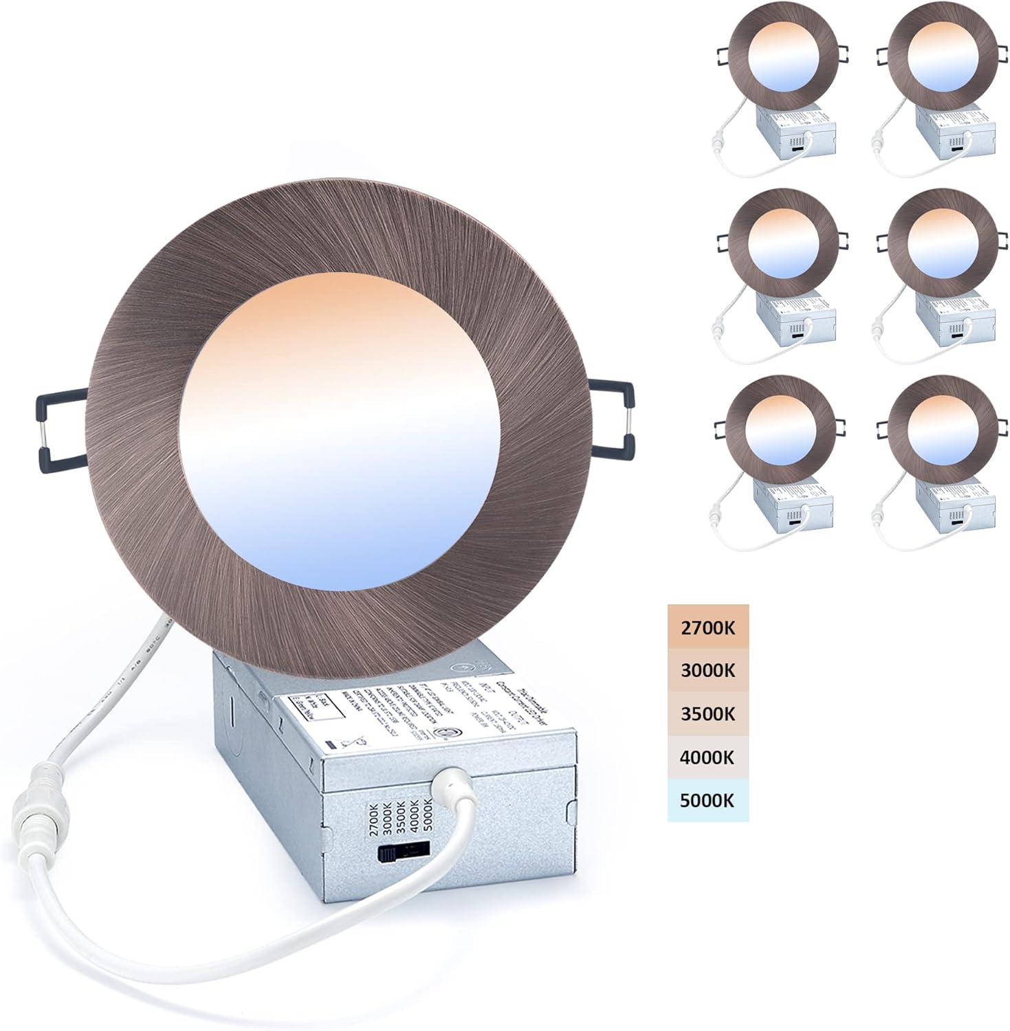6 Pack Dimmable 12W Ultra-Thin Recessed Downlight with Junction Box B770