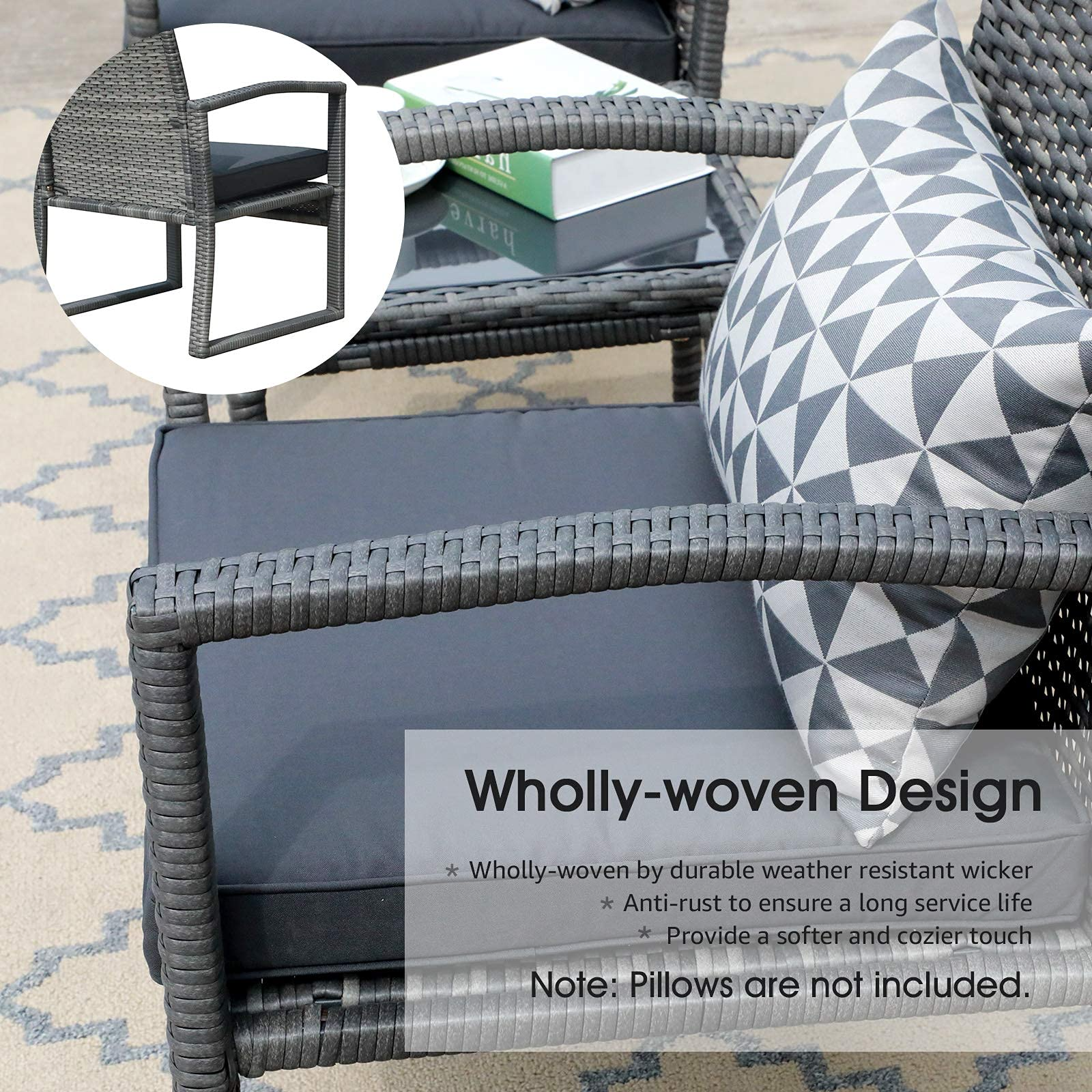 5 Piece Outdoor Patio Wicker Furniture Set with Ottomans Dark Grey R2315