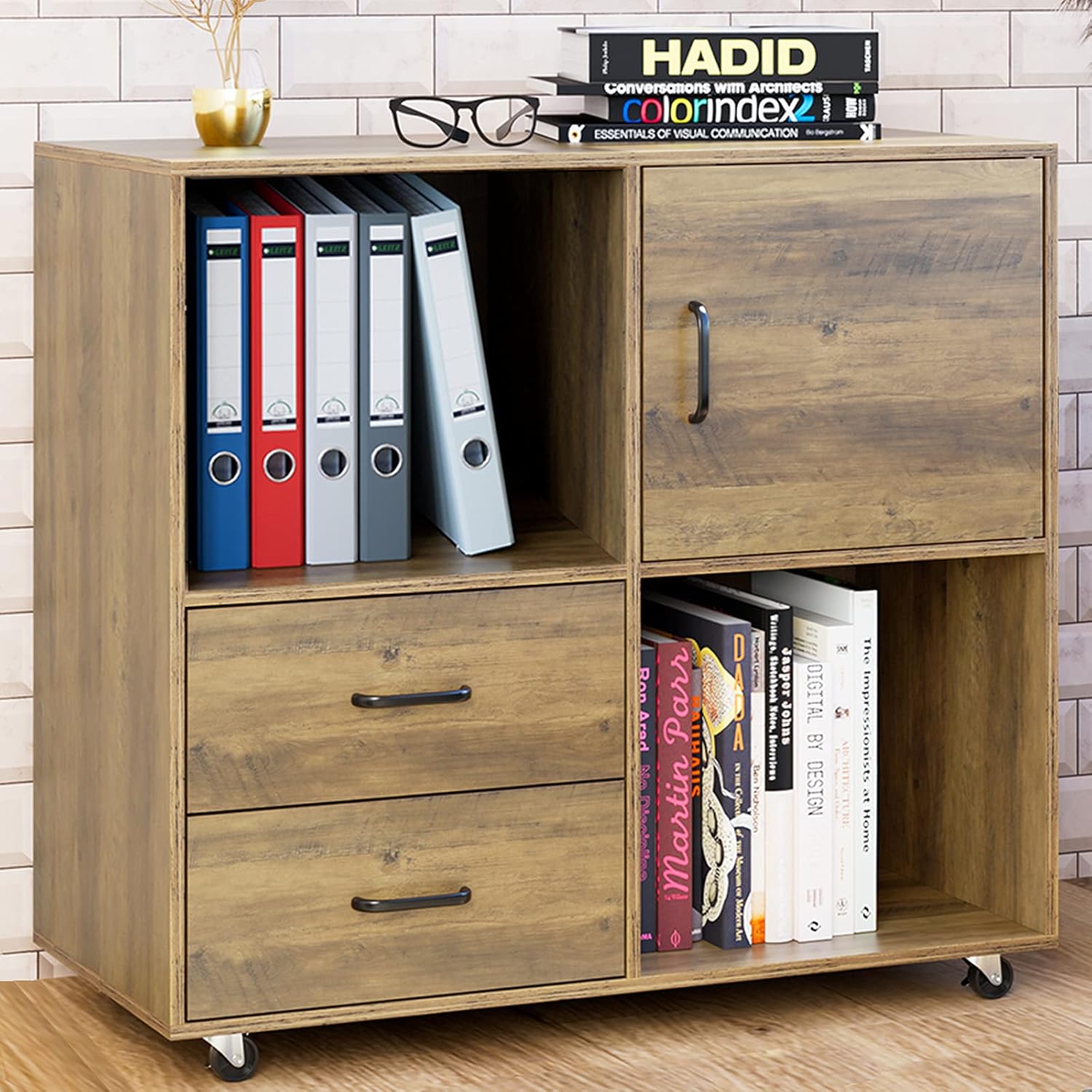Dark Brown 2 Drawer Mobile Wood File Cabinet V45893