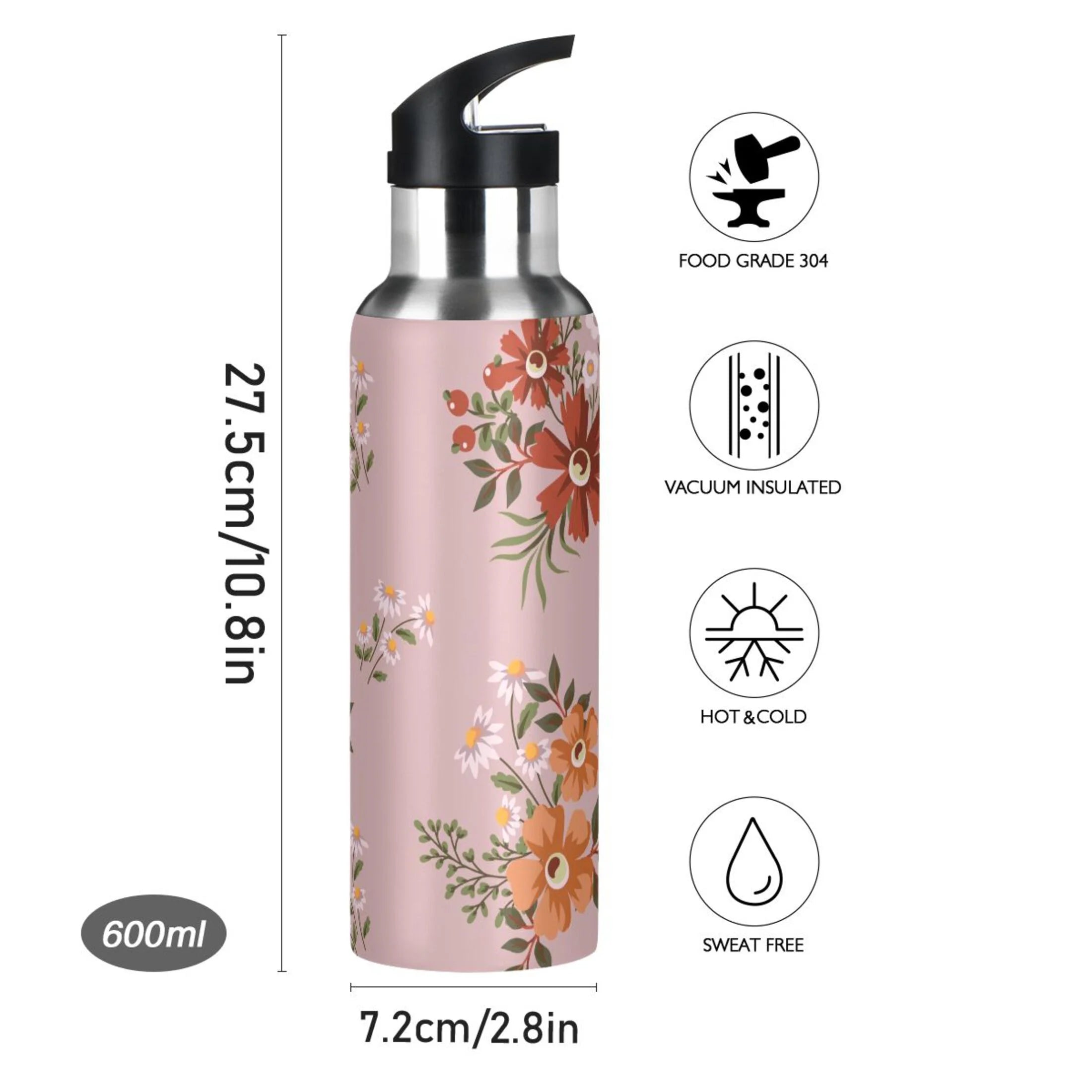 Stainless Steel Insulated Water Bottle with Straw Lid I98110