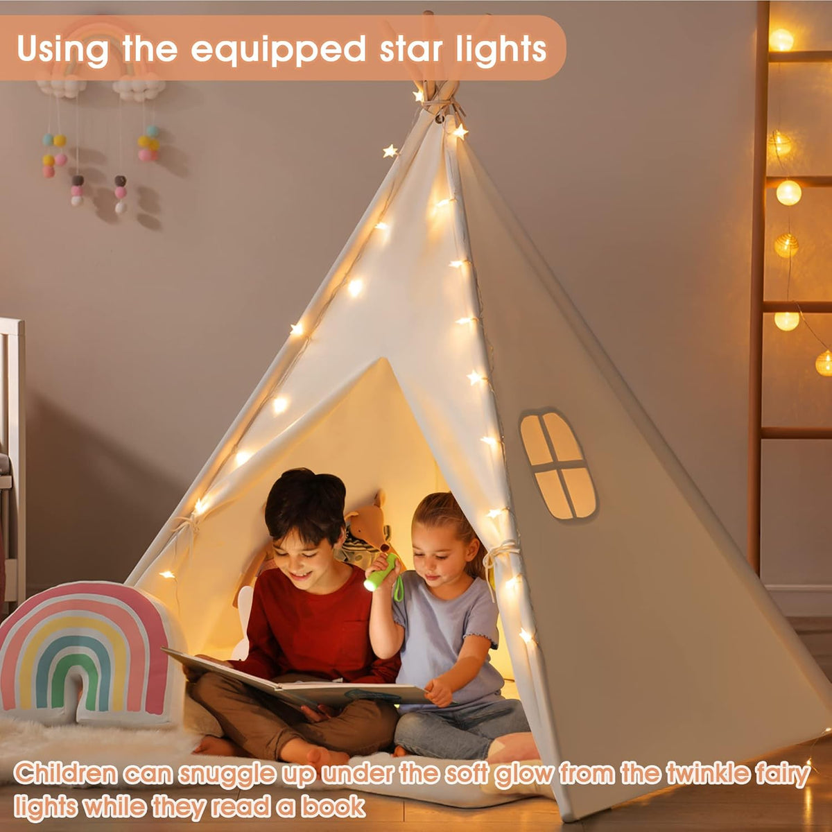 White Canvas Kids Teepee Tent with Padded Mat & Carry Case Z3516