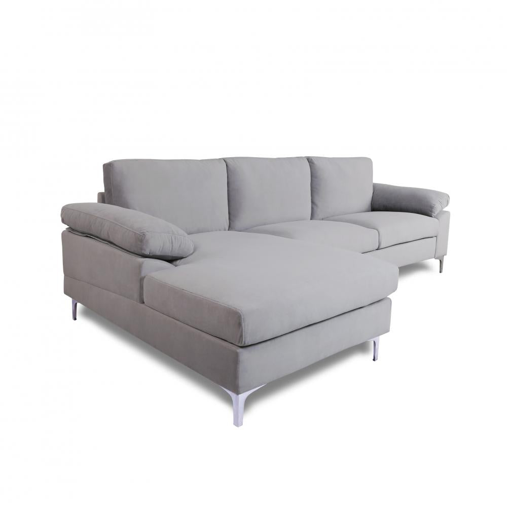 Grey Velvet Sectional Sofa with Metal Legs J330278
