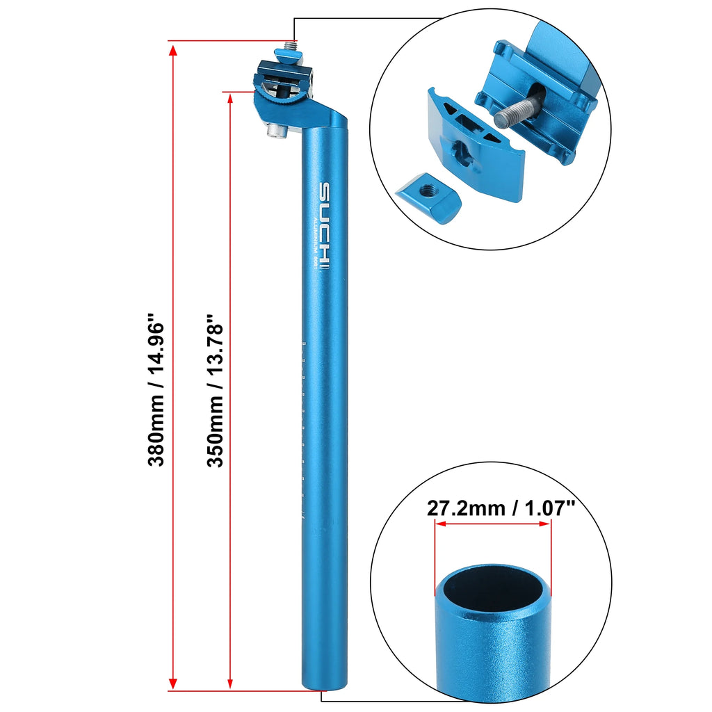 Blue Aluminum Alloy Adjustable Bike Seat Post with Clamp N5922