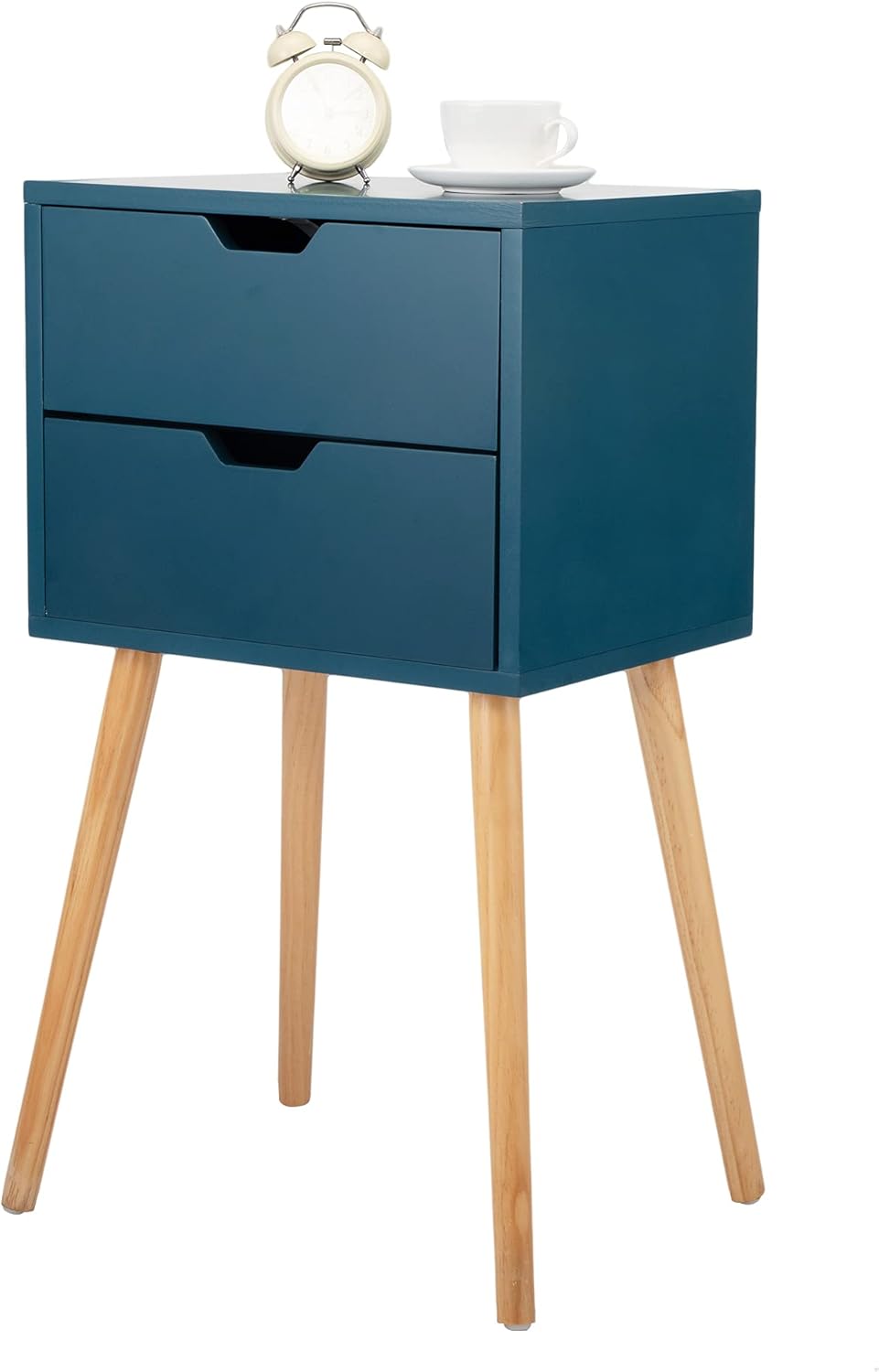 Set of 2 White & Walnut Wood Nightstand End Table J653804