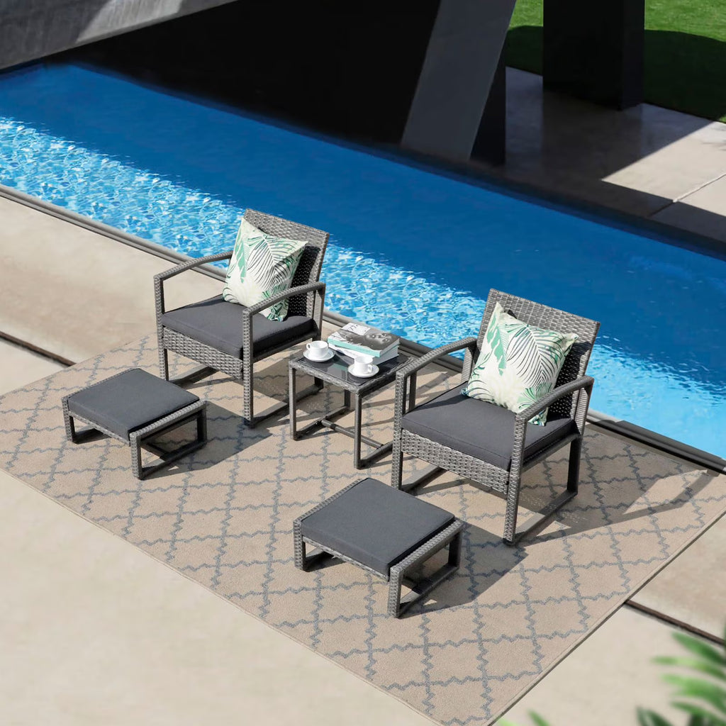 5 Piece Outdoor Patio Wicker Furniture Set with Ottomans Dark Grey R2315