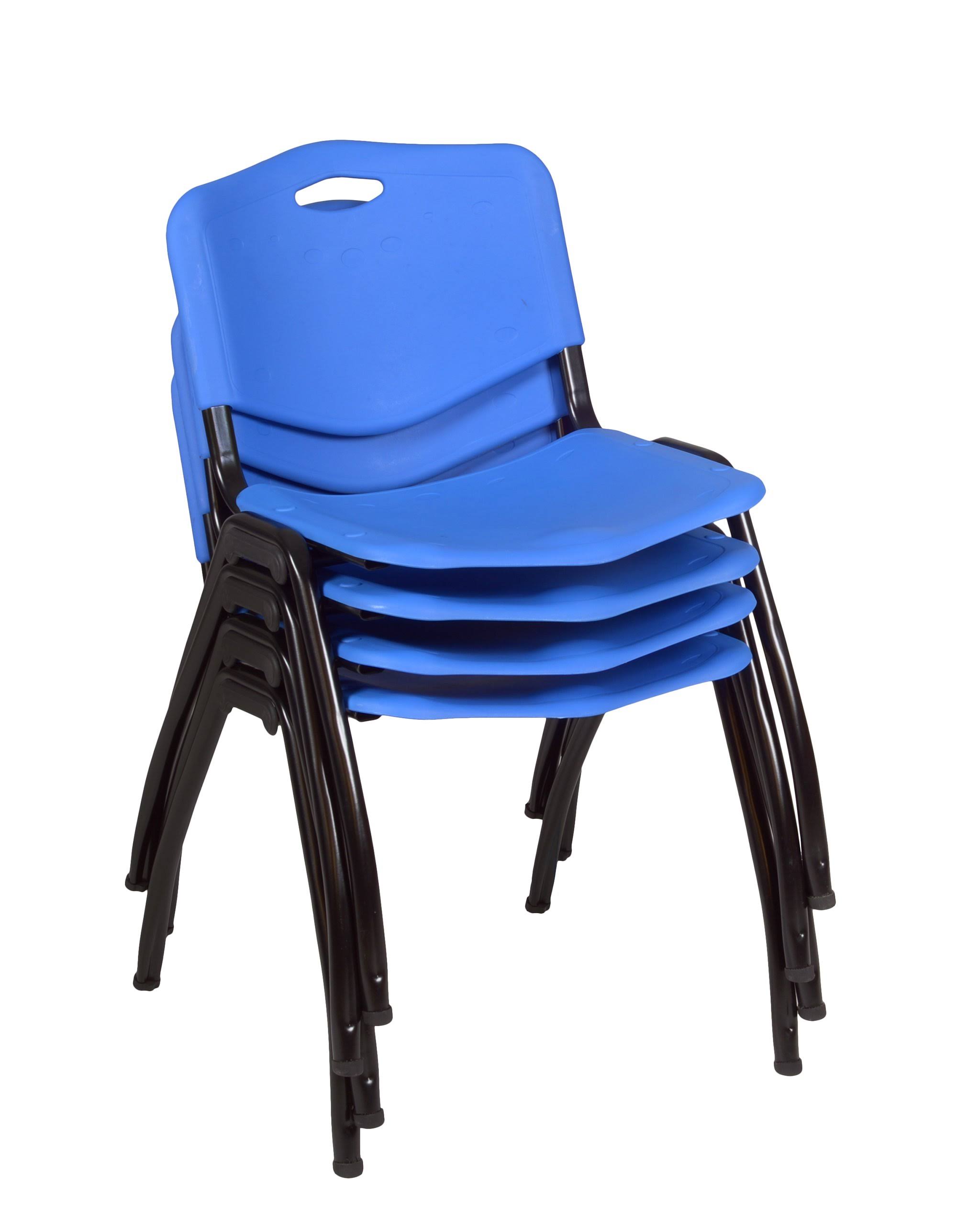 Mocha Walnut Square Breakroom Table with 4 Blue Stack Chairs G396