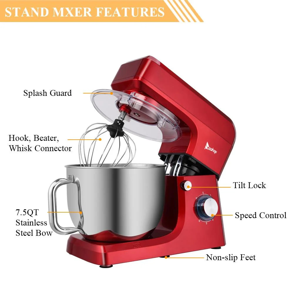 Red 7.5QT Electric Stand Mixer with Stainless Steel Mixing Bowl R844848