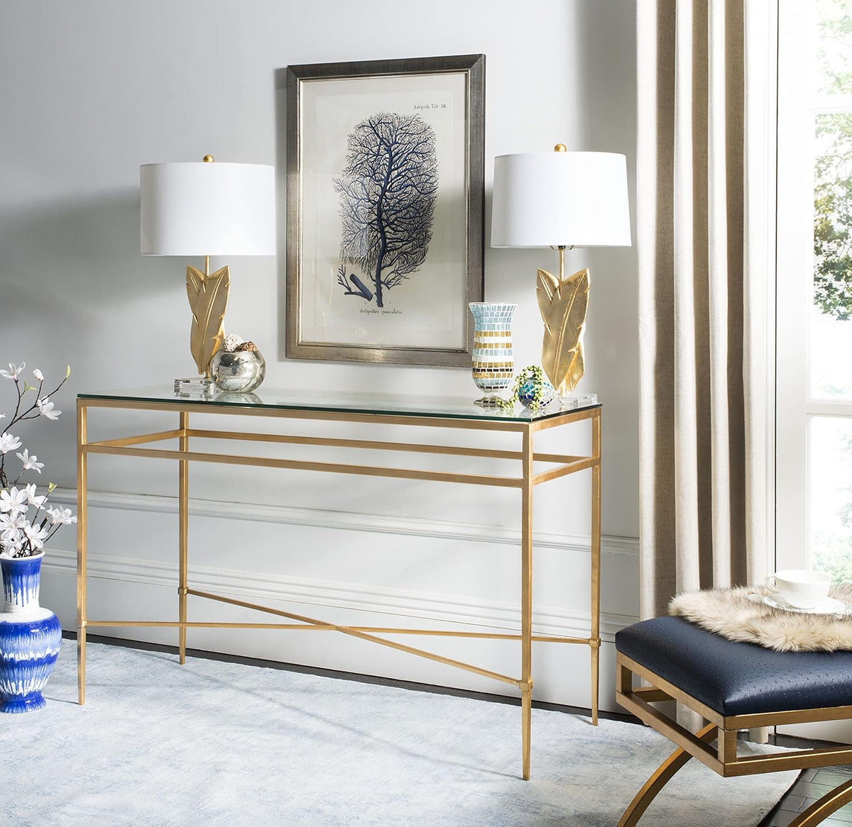 Antique Gold Glass Console Table J623