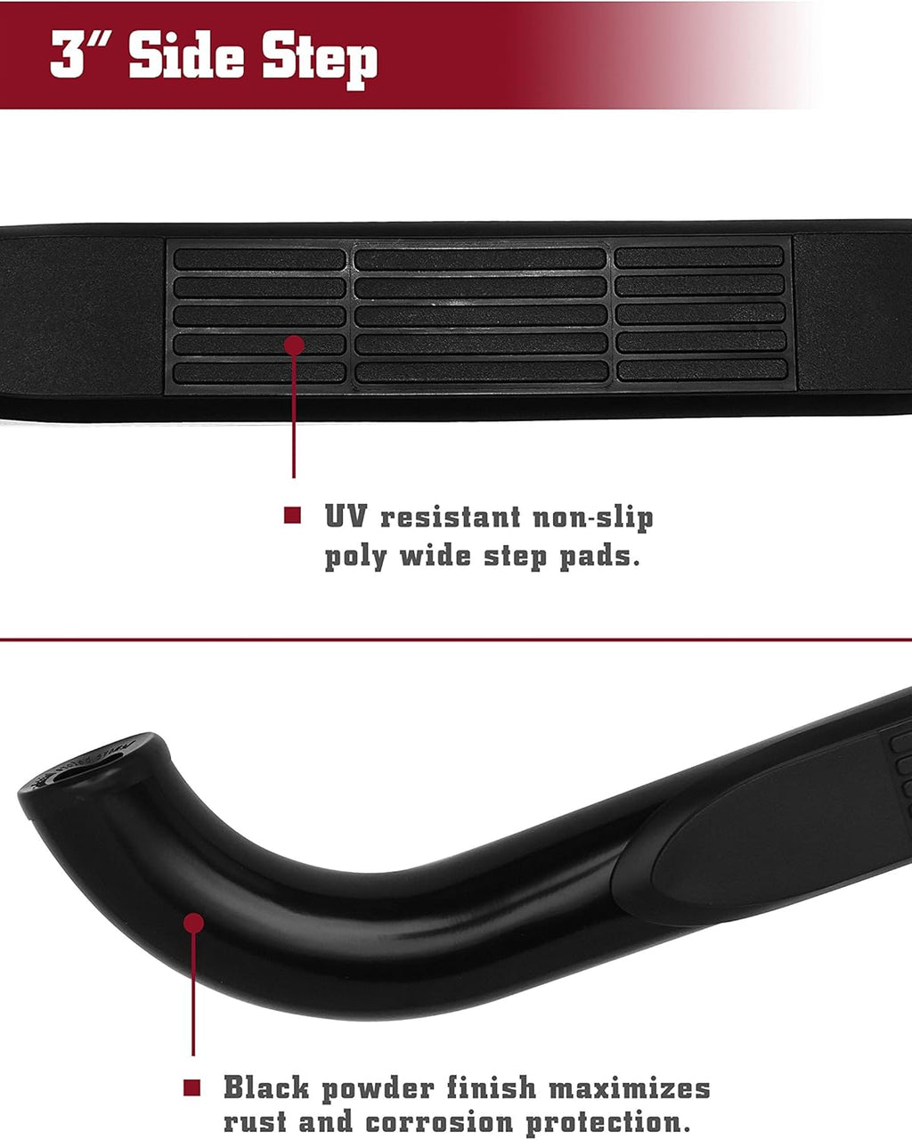 3 Black Nerf Bars Running Boards for Ford F150 F250 F350 F450 F550 Super Duty Regular Cab H491