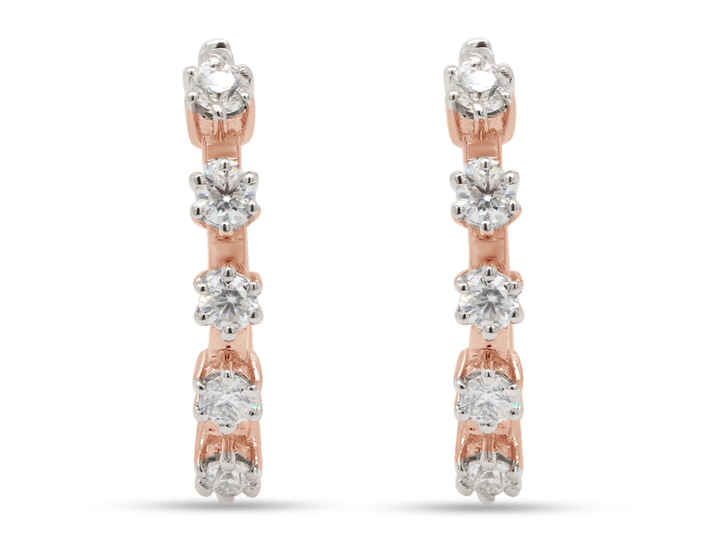 1 Carat Round Cut Lab Created Moissanite Five Stone Hoop Earrings In 14K Rose Gold Over Sterling Silver K34721