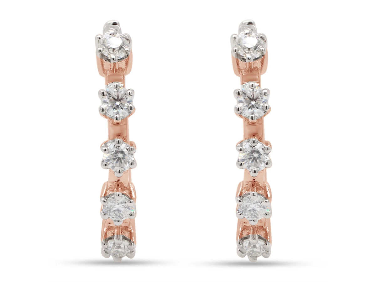 1 Carat Round Cut Lab Created Moissanite Five Stone Hoop Earrings In 14K Rose Gold Over Sterling Silver K34721