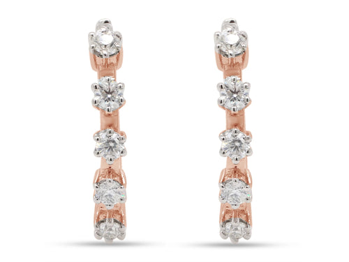 1 Carat Round Cut Lab Created Moissanite Five Stone Hoop Earrings In 14K Rose Gold Over Sterling Silver K34721