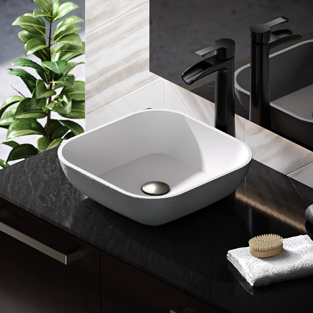 Square Vessel Sink with Brushed Nickel Pop-Up Drain X84293