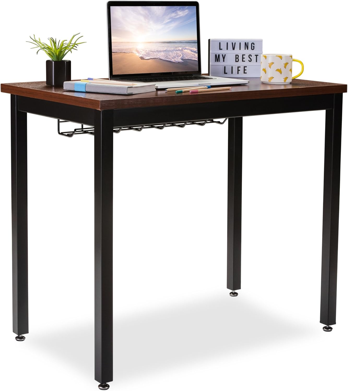 Black Small Computer Desk with Cable Management Tray J54556