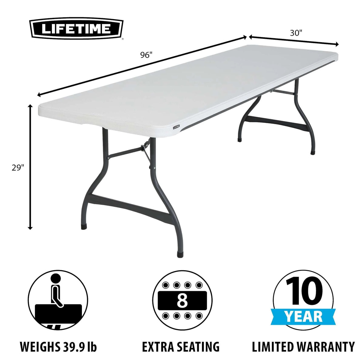 White Granite 8 Foot Rectangle Folding Table D2164