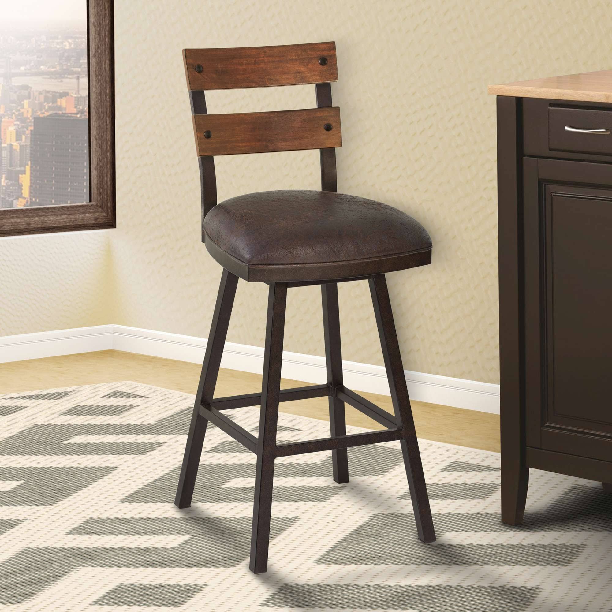 Counter Height Swivel Barstool in Espresso Fabric and Auburn Bay Finish with Walnut Wood S7407