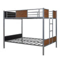 Twin-Over-Twin Steel Frame Bunk Bed with Safety Rail and Built-in Ladder Q69913