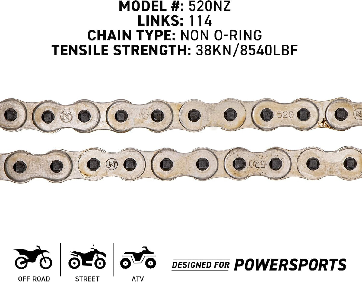 Drive Sprocket Chain Combo Front 13 Rear 48 Tooth 520NZ Standard 114 Links Pack of 2 C110