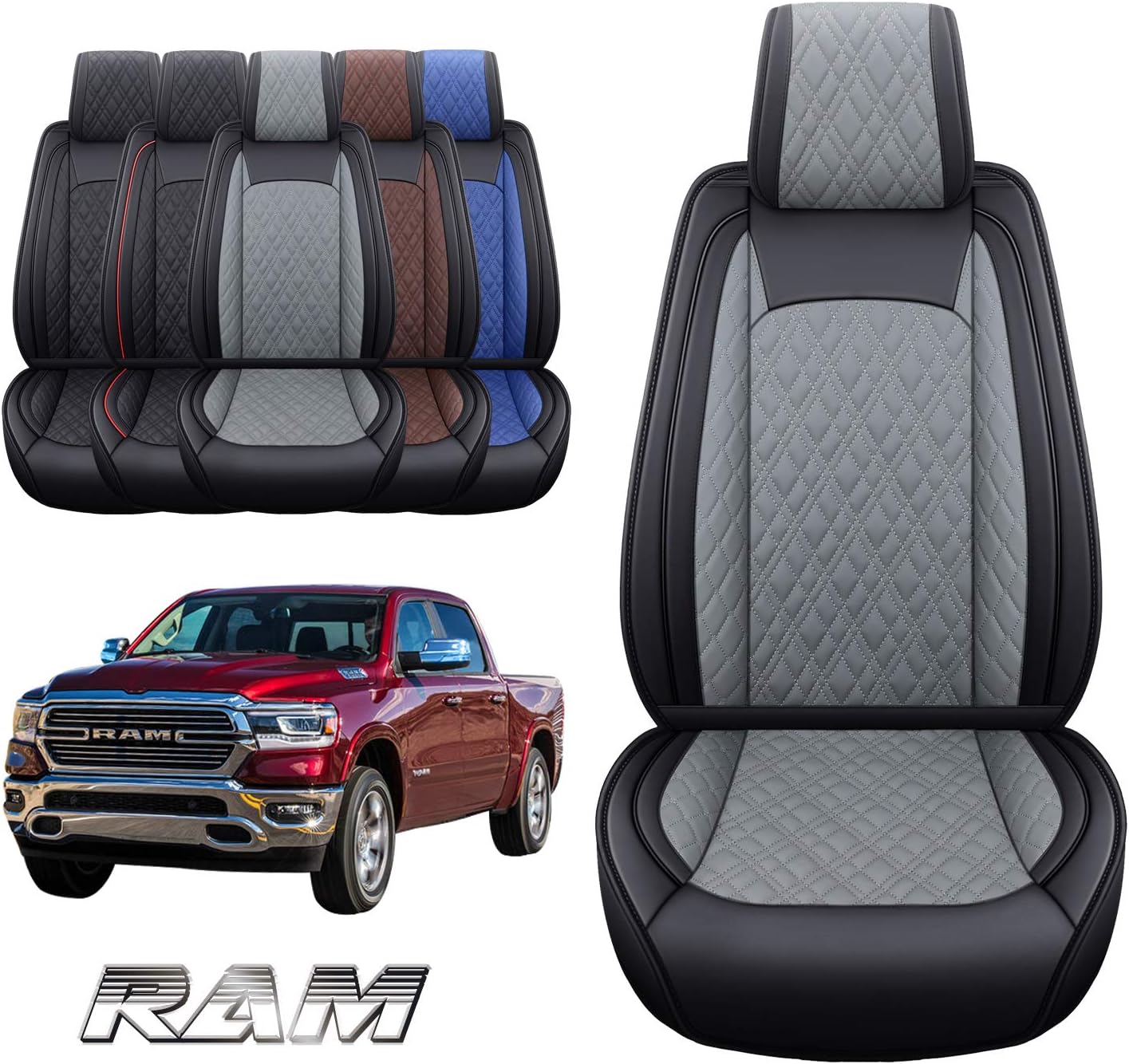 2 PCS Front Black-Red Waterproof Leather Car Seat Covers R474625