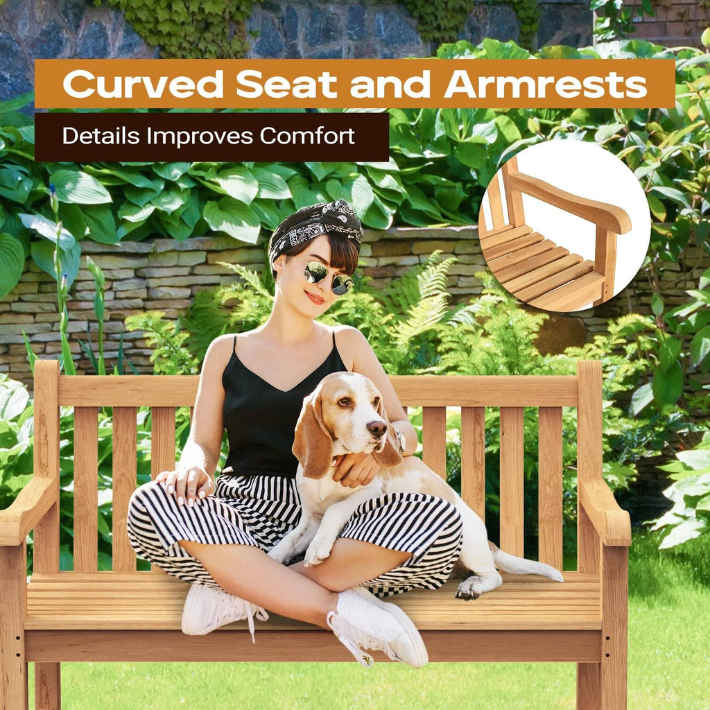 Teak Wooden Outdoor Garden Bench with Armrest D897035