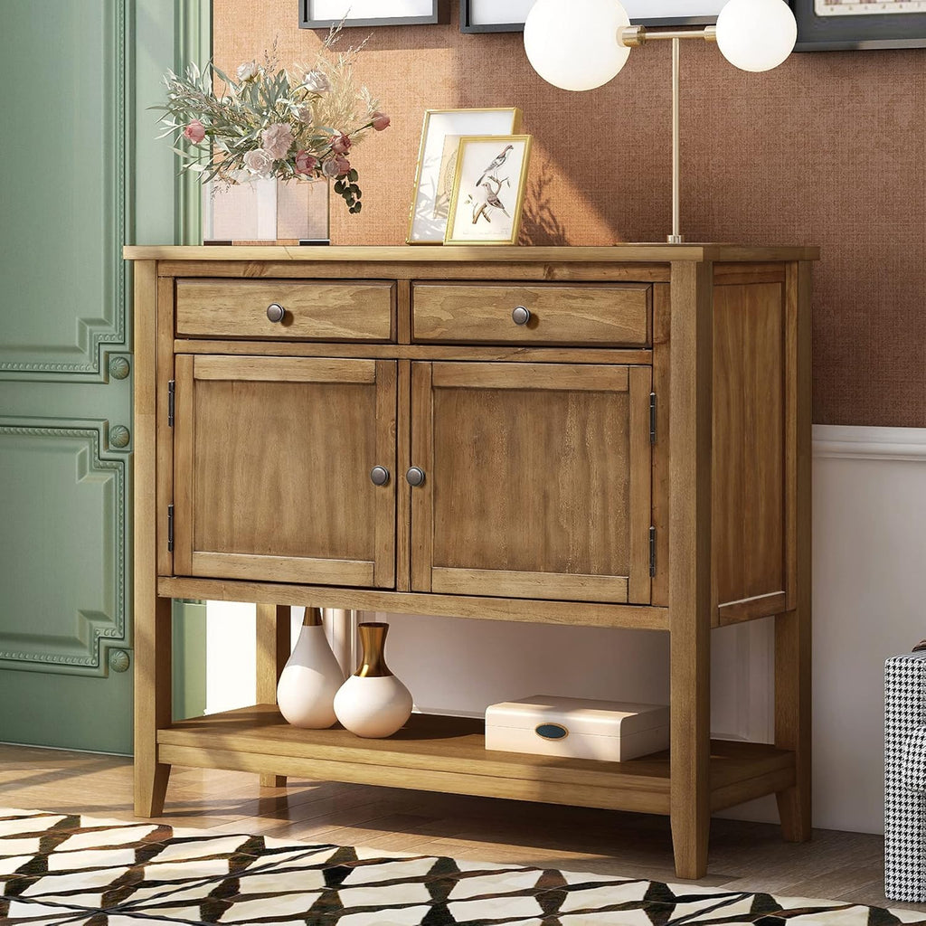 Espresso Wood Console Table with 2 Drawers, 2 Cabinets, 1 Shelf O708