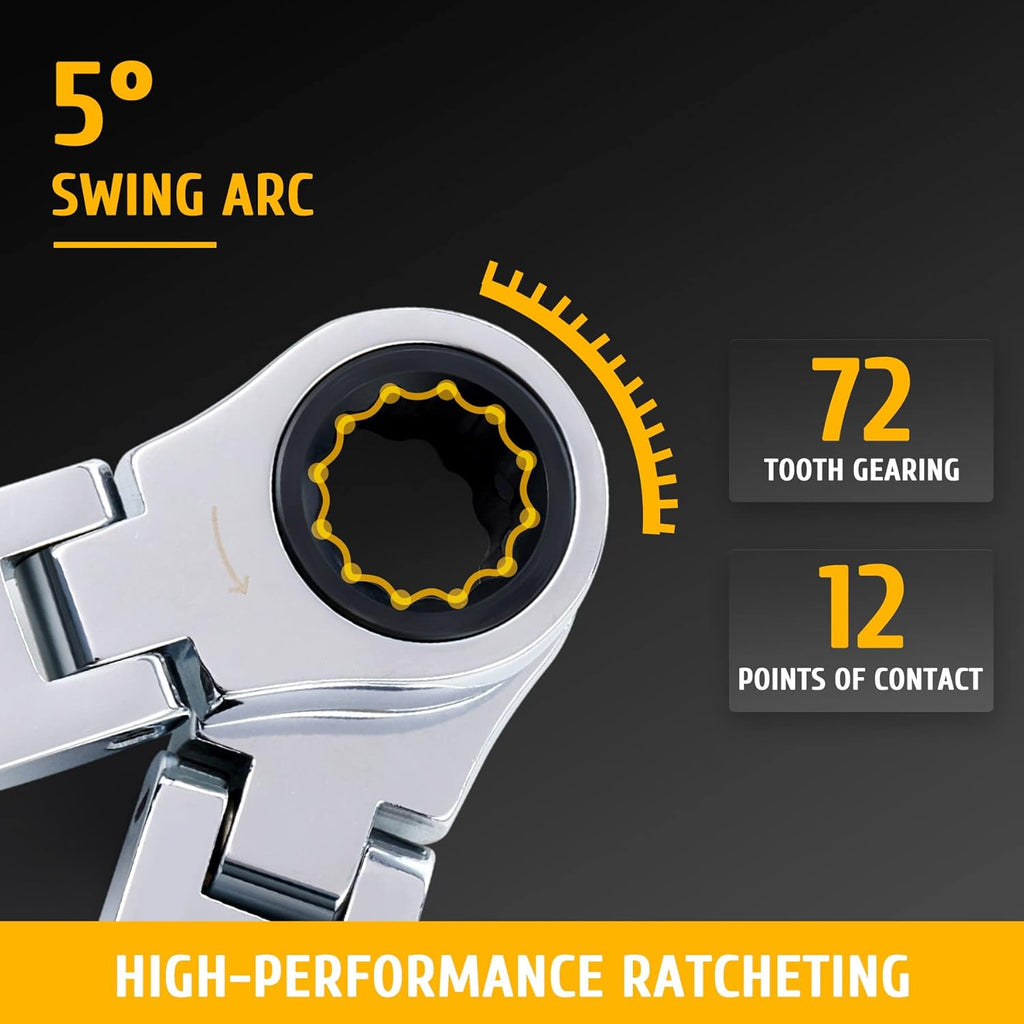 8 to 18 mm Ratcheting Wrench Set, 10 Pc, Flex Head Metric Ratchets R895