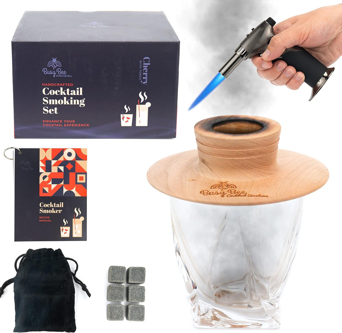 Oak Cocktail Smoker Mixology Bartender Kit with Torch, Whisky Glass & Whiskey Stone, Aromatic Woods Pack of 2 X3059