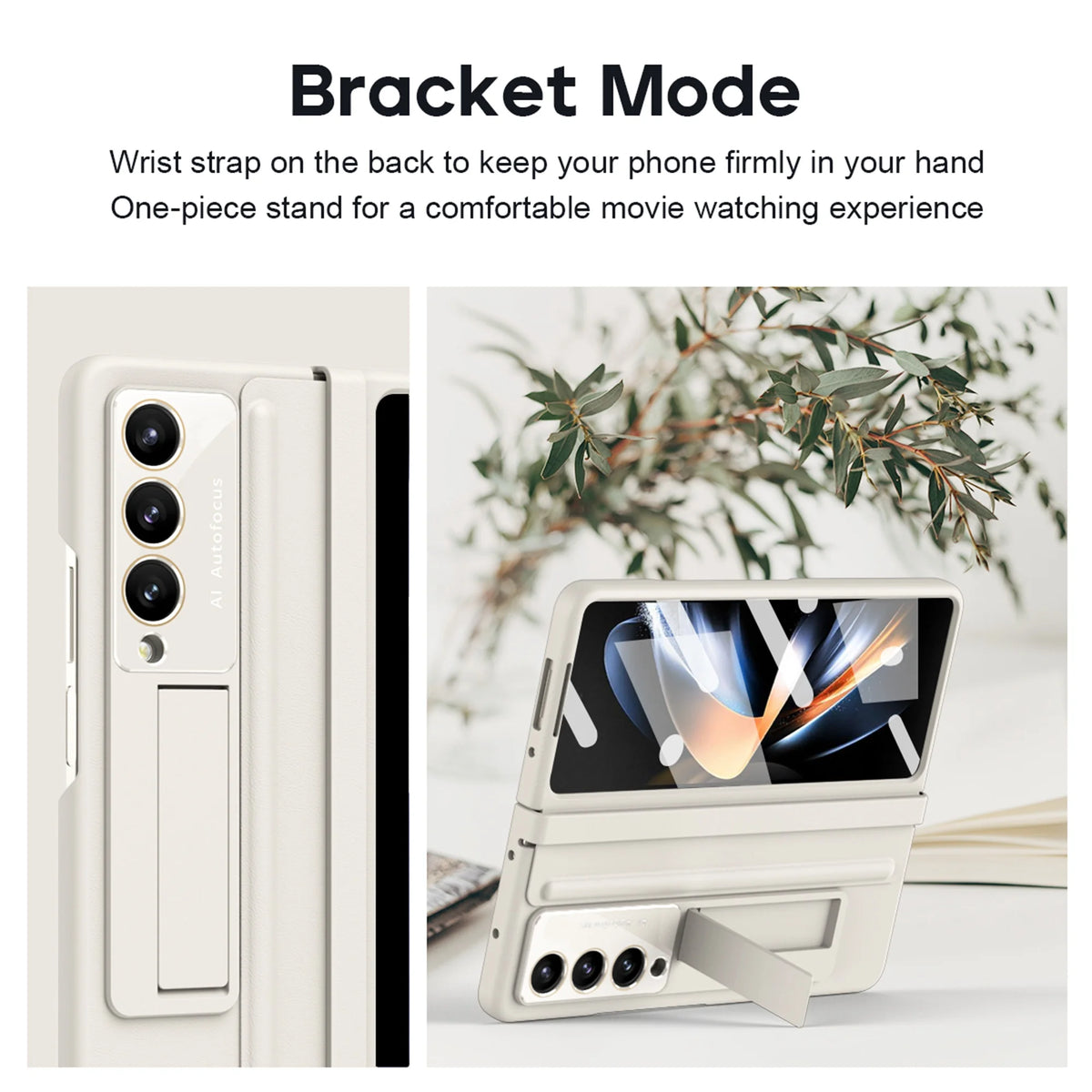 White Ultra Thin Magnetic Kickstand Phone Case for Samsung Galaxy Z Fold 4 W388