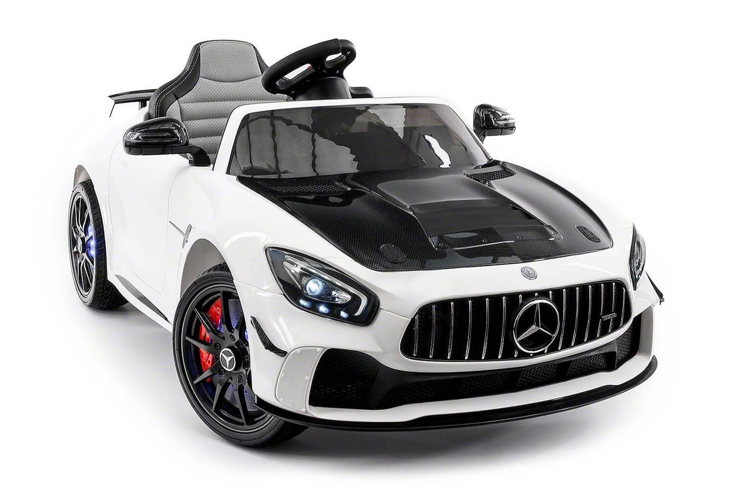 White 12V Ride-On Car with Leather Seats and LED Lights A11755