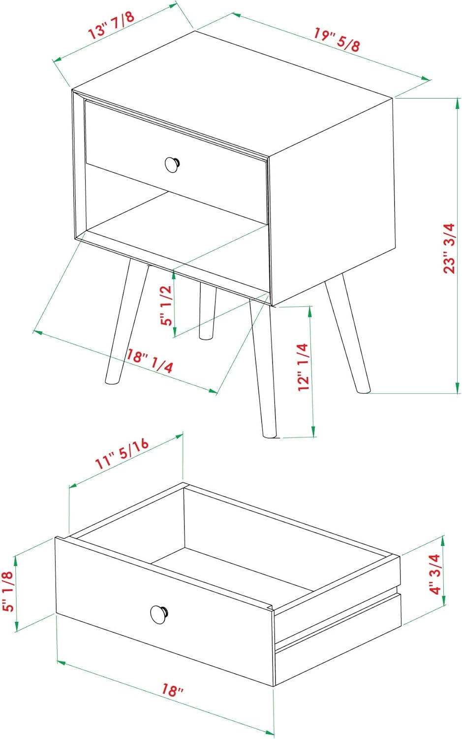 Caramel 2-Piece 1-Drawer Solid Wood Nightstand Set U938939