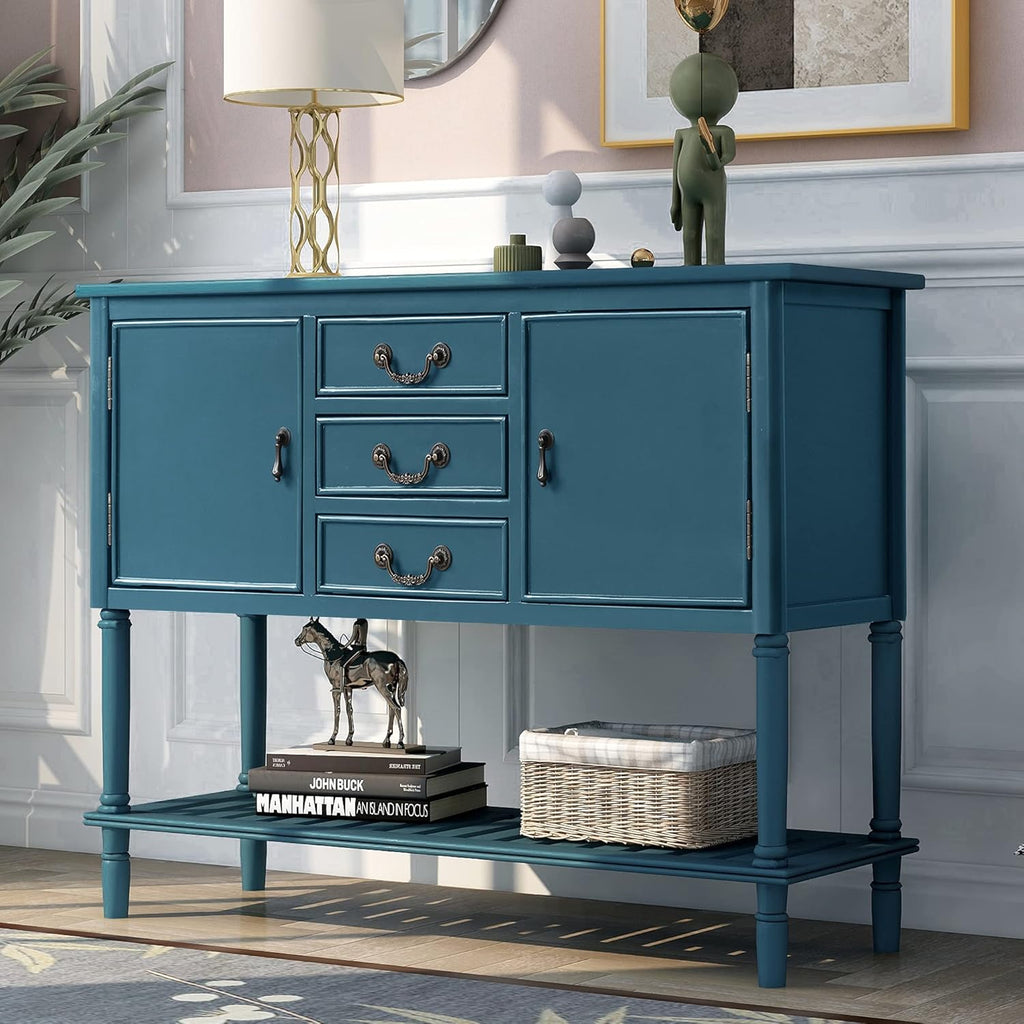 Espresso Wood Console Table with 2 Drawers, 2 Cabinets, 1 Shelf O708