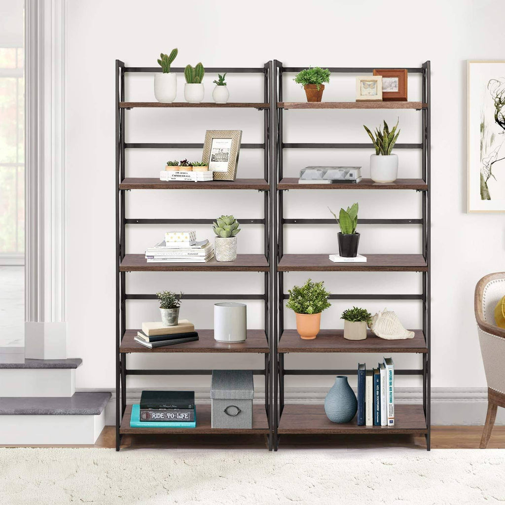 5 Tier Bookshelf Set of 2 with Metal Fram D795542