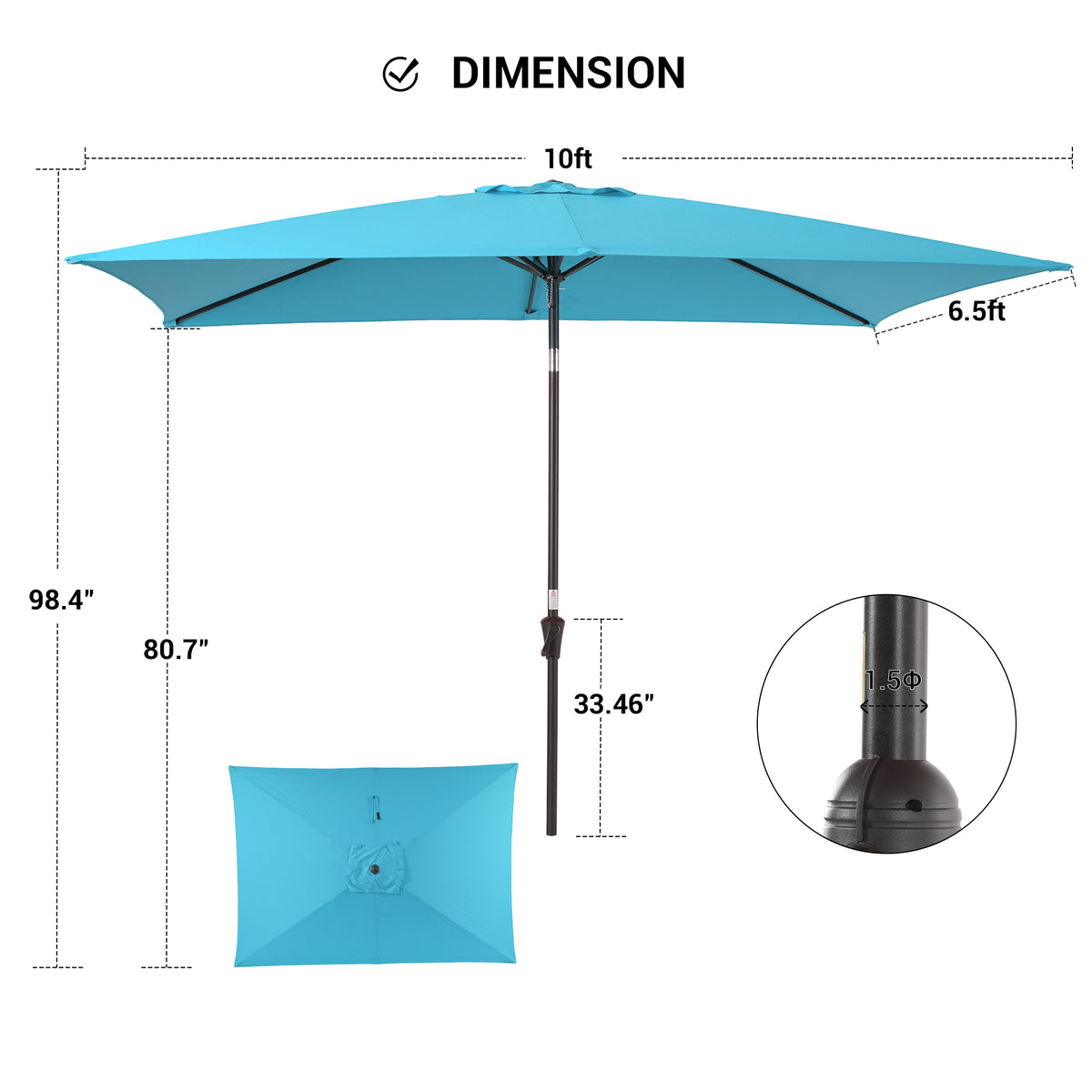 Aqua Blue Patio Market Umbrella with Tilt Button D59961