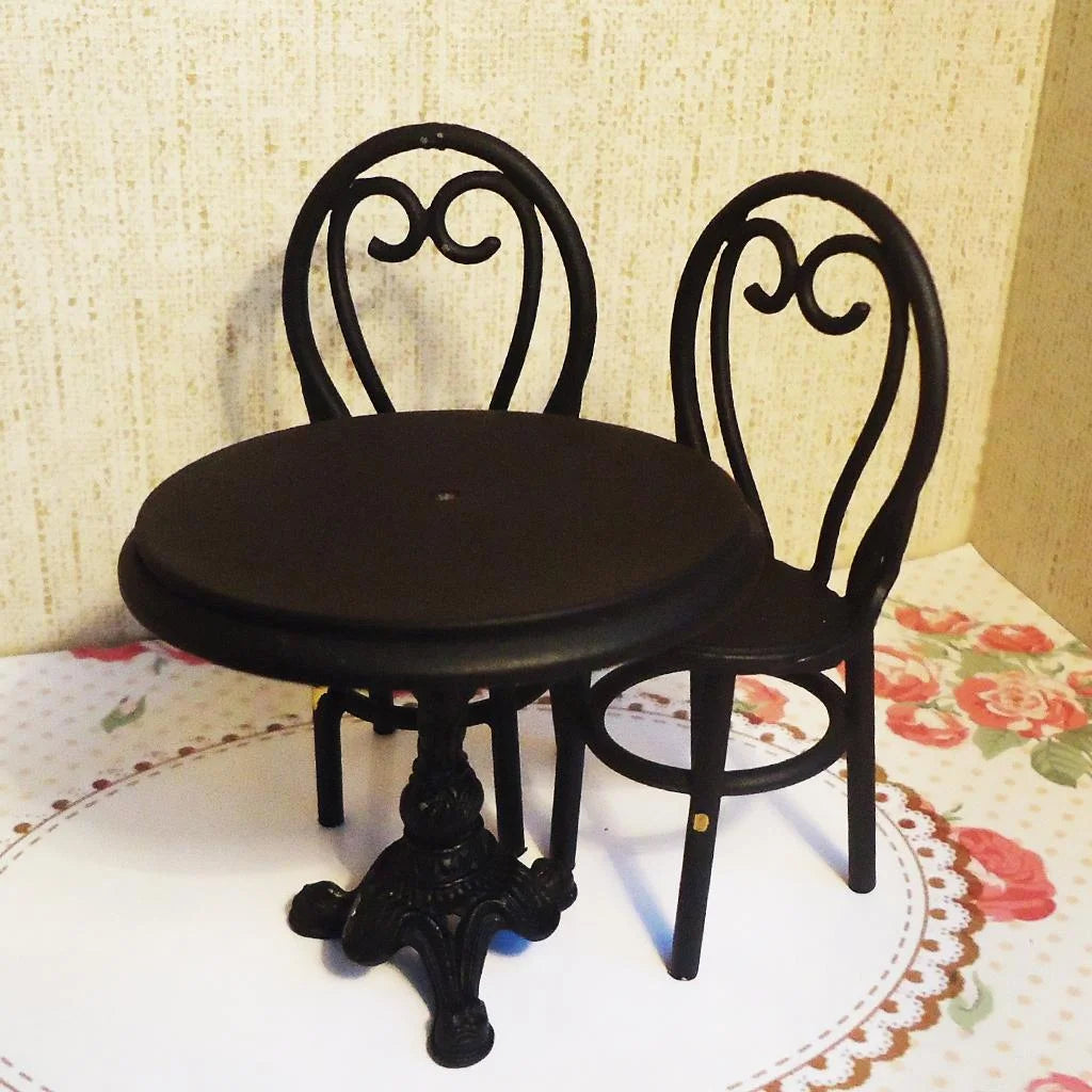 Black Dining Table Chairs Miniature Set 1:12 Dollhouse Furniture Toys W7854