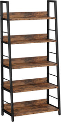 Industrial Bookshelves and Bookcases, Ladder Shelf 5 Tier with Metal Frame, Rustics Brown R92497