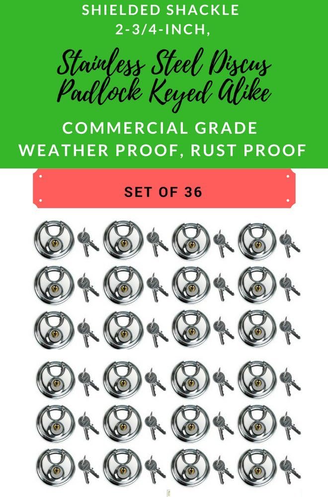 Set of 36 Round Disc Padlocks Keyed Alike 70mm Stainless Steel Y72821
