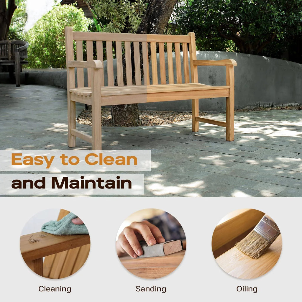 Teak Wooden Outdoor Garden Bench with Armrest D897035