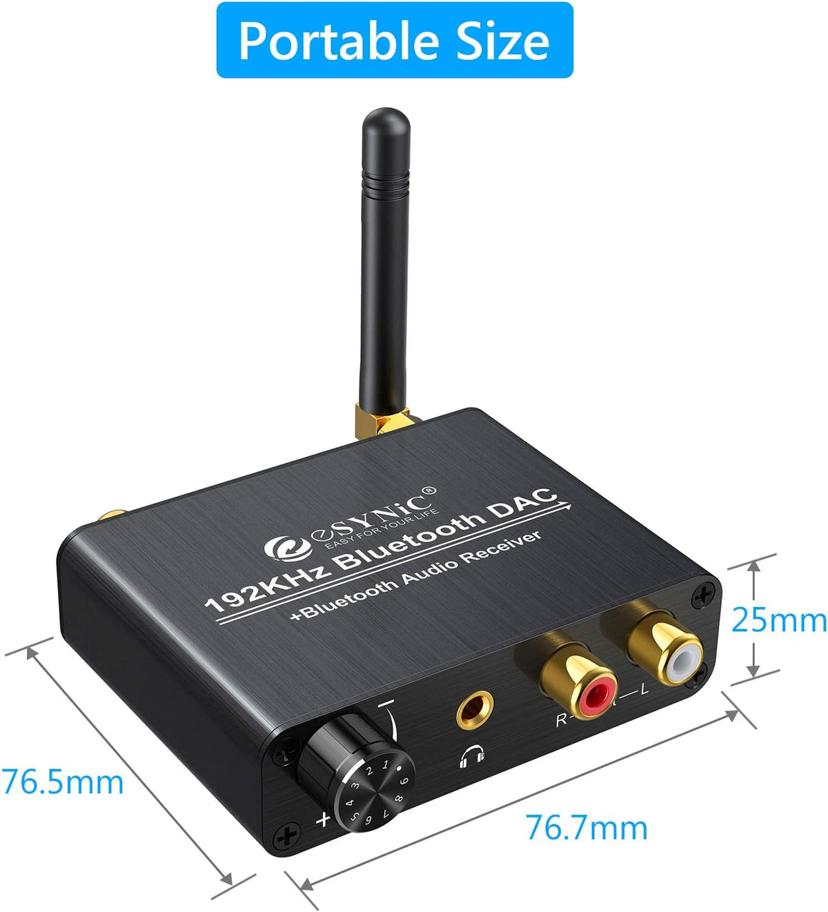 192kHz DAC Digital to Analog Audio Converter with Bluetooth 5.0 Receiver, Optical Coaxial Toslink, Stereo L/R RCA 3.5mm, Pack of 2 Z34125