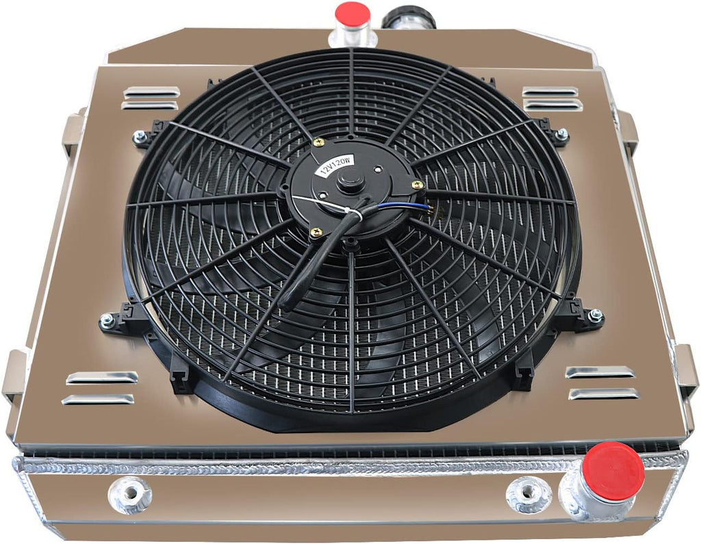 4 Row Radiator with Shroud 16" Fan for 1955-1957 Chevy Bel-Air Nomad V8 T633448