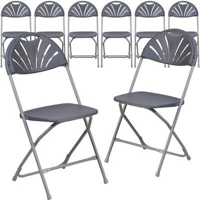 Gray Plastic Fan Back Folding Chair E75646