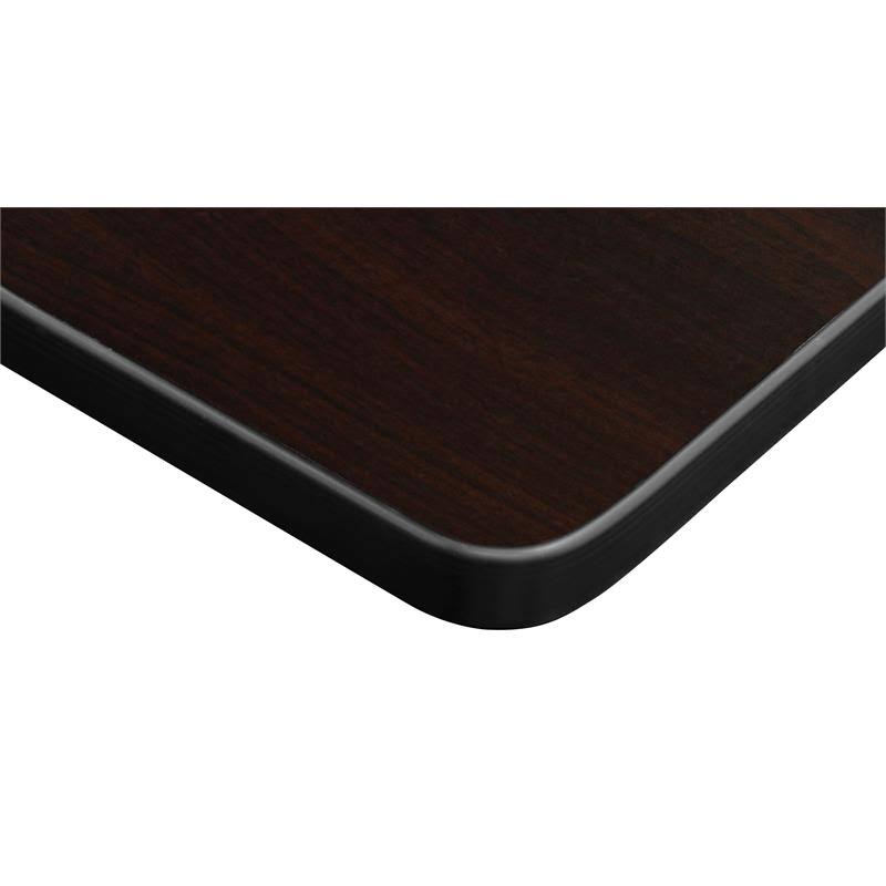 Mocha Walnut Square Breakroom Table with 4 Blue Stack Chairs G396