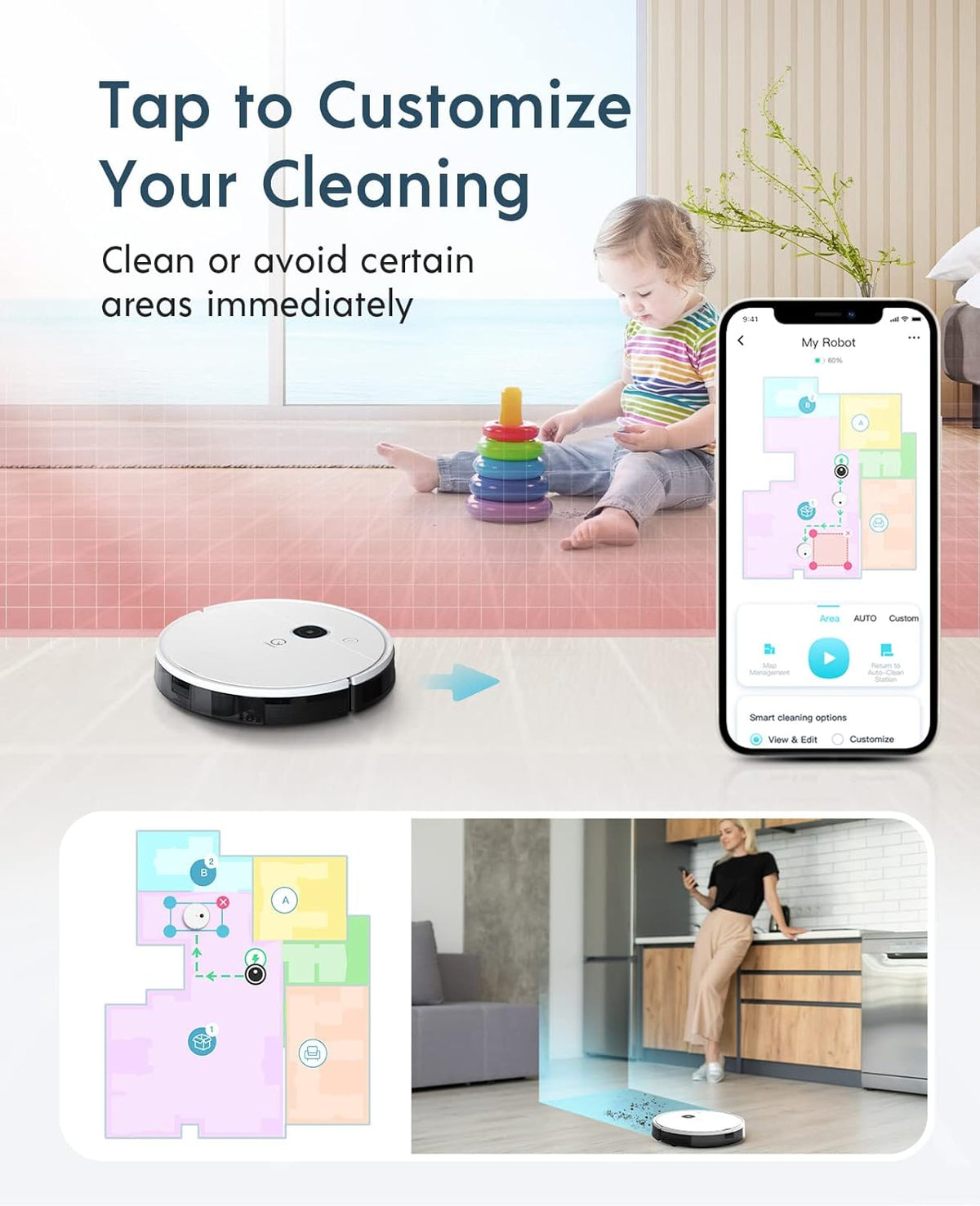 Robot Vacuum, 3000Pa Suction, Carpet Detection, Smart Visual Mapping, 110mins Runtime Q211