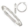 925 Sterling Silver Diamond-cut Bangle and Hoop Earrings Set S4717