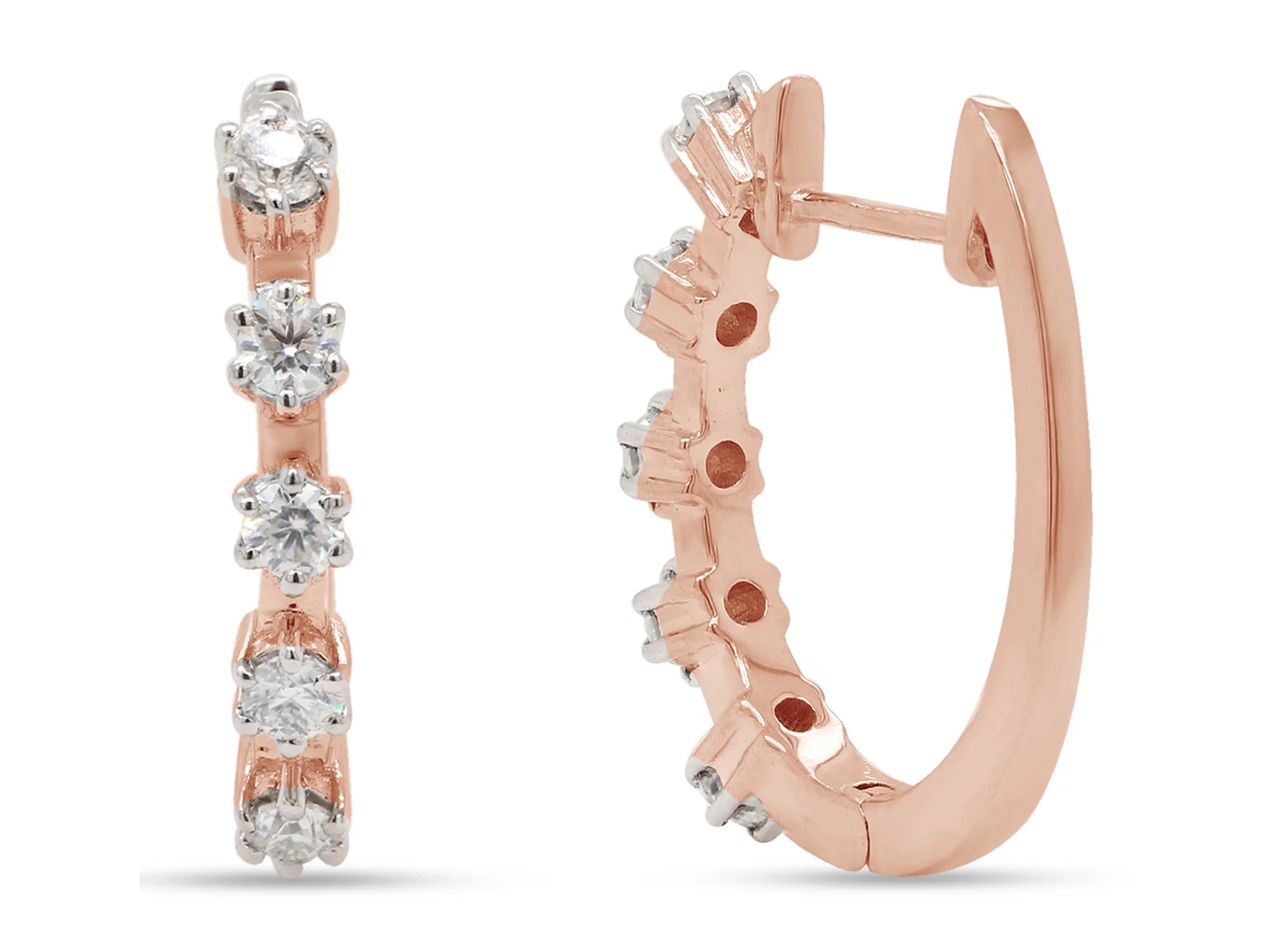 1 Carat Round Cut Lab Created Moissanite Five Stone Hoop Earrings In 14K Rose Gold Over Sterling Silver K34721