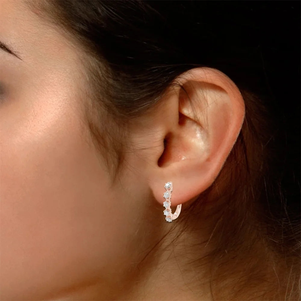 1 Carat Round Cut Lab Created Moissanite Five Stone Hoop Earrings In 14K Rose Gold Over Sterling Silver K34721